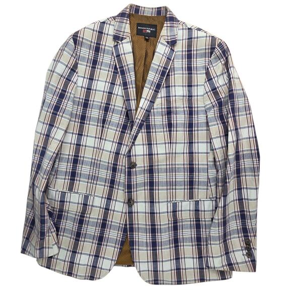 Banana Republic Mad Men Collection Multi Two Button Retro Plaid Blazer 44R - Picture 1 of 8